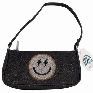 Skinny-dip London sparkly smiley face purse NEW charcoal gray silver bag